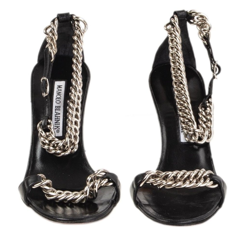Manolo Blahnik Women's Black Silver Link Heels Sz. 37.5 (US 7)